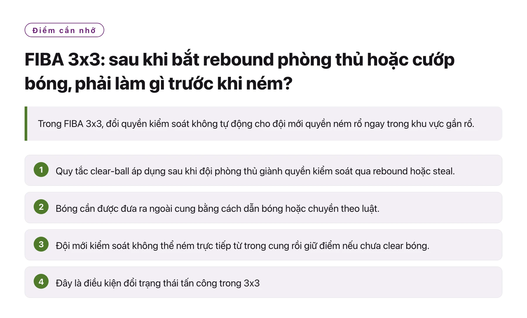 FIBA 3x3: sau khi bắt rebound phòng thủ hoặc cướp bóng, phải làm gì trước khi ném?——全文要点速览